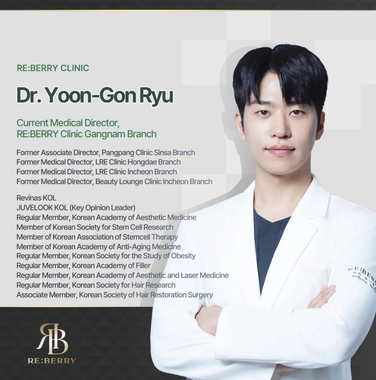Dr. Yoon-Gon Ryu — Medical Director at RE:BERRY Clinic Gangnam, KOL for Revinas and Juvelook, Korean dermatology specialist