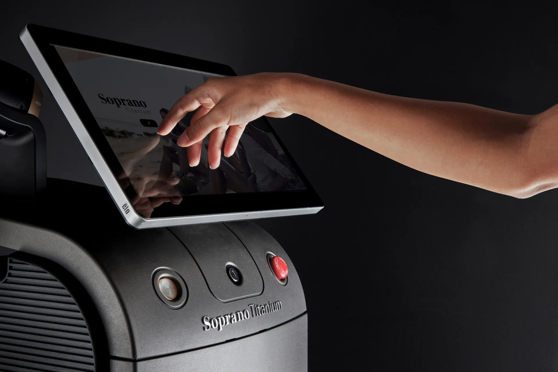 Soprano Titanium laser hair removal device close-up showing 3-wavelength handpiece at RE:BERRY Incheon