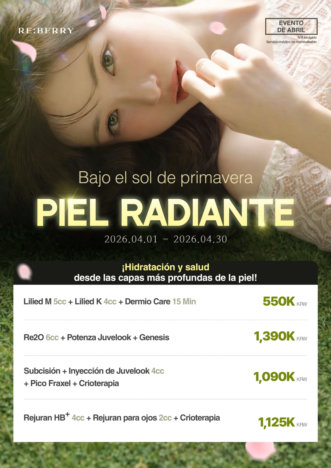 RE:BERRY Myeongdong April 2026 Promotion Page 4 — Lifting treatments Sofwave Revinas Thread pricing