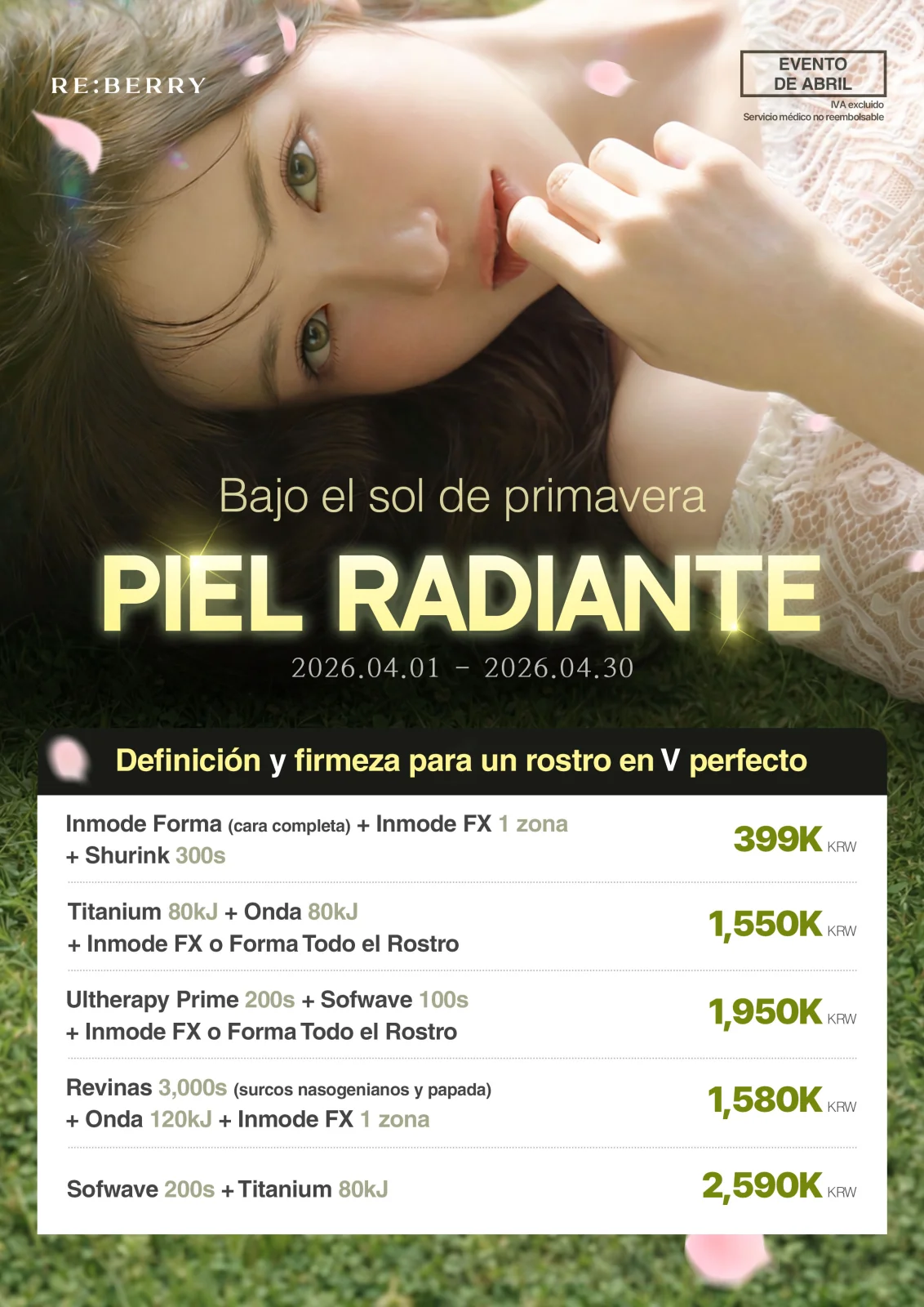 RE:BERRY Myeongdong April 2026 Promotion Page 5 — Body and Petit Botox Filler Sculptra pricing